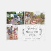 家族写真コラージュおばあちゃんキープサケタイポグラフィ フリースブランケット (正面(横))