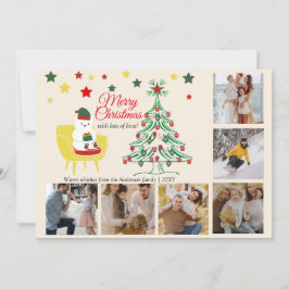 家族写真コラージュかわいいクマのクリスマス シーズンカード