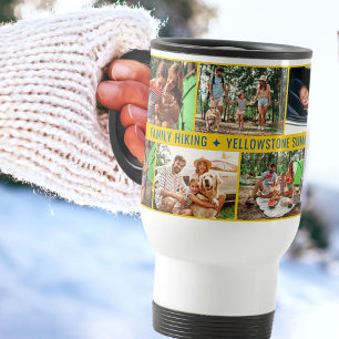 家族写真コラージュと9枚の写真とカスタム文字 トラベルマグ