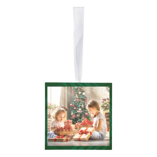 家族写真コラージュのプレイド明るいメリークリスマス キューブオーナメント (右)