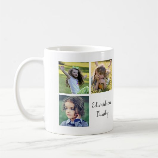 家族写真コラージュのモノグラムネームグレットフルスクリプト コーヒーマグカップ (左)