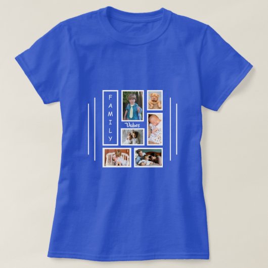 家族写真コラージュオーバーレイパーソナライズされた Tシャツ (デザイン正面)