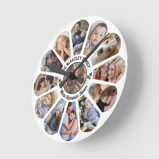 家族写真コラージュカスタム13写真花形 ラウンド壁時計 (傾斜)