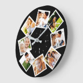 家族写真コラージュシック白黒 ラージ壁時計 (傾斜)