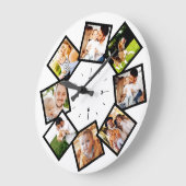 家族写真コラージュシック白黒 ラージ壁時計 (傾斜)
