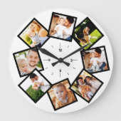 家族写真コラージュシック白黒 ラージ壁時計 (正面)