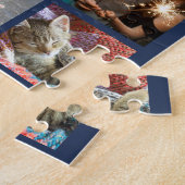 家族写真コラージュネイビーブルーモダンモノグラムの ジグソーパズル (側面)