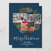 家族写真コラージュメリークリスマス田舎のホリダ シーズンカード (正面/裏面)