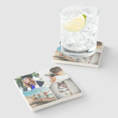 家族写真コラージュ名モノグラム ストーンコースター (横)