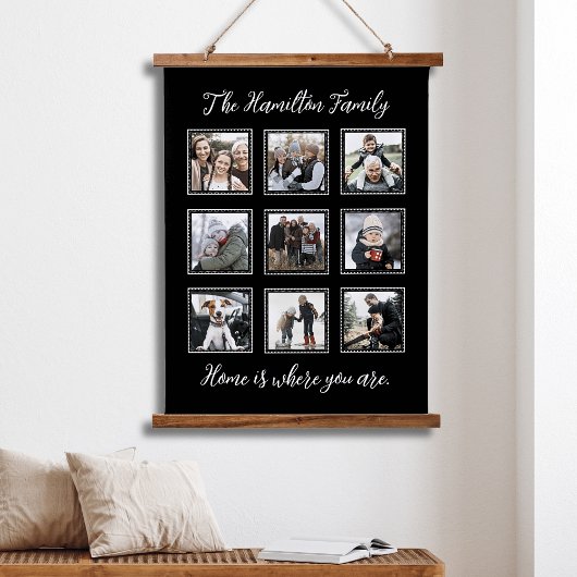 家族写真コラージュ木材トップウォールタペストリー 吊り下げ型タペストリー