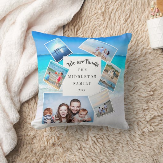 家族写真コラージュ海散在 クッション (ブランケット)