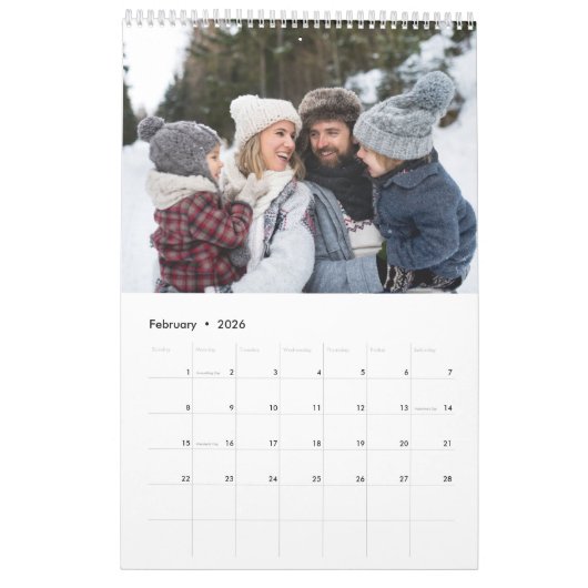 家族写真コラージュ素朴なモノグラム海軍ブルー カレンダー (2月 2026)