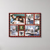 家族写真コラージュ赤モノグラムのバッファロープレイド キャンバスプリント (正面)