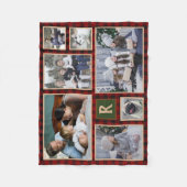 家族写真コラージュ赤モノグラムのバッファロープレイド フリースブランケット (正面)