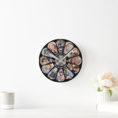 家族写真コラージュ13カスタムつ花形ブラック ラウンド壁時計 (ホーム)