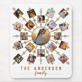 家族写真コラージュ21写真白金ゴールド+名前 マウスパッド