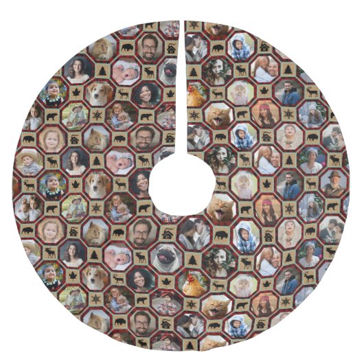 家族写真コラージュ28赤バッファロープレイドキルト ブラッシュドポリエステルツリースカート (正面)