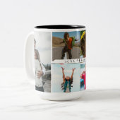 家族写真コラージュ6枚の写真とカスタム文字 ツートーンマグカップ (正面左)