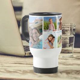 家族写真コラージュ6枚の写真とカスタム文字 トラベルマグ