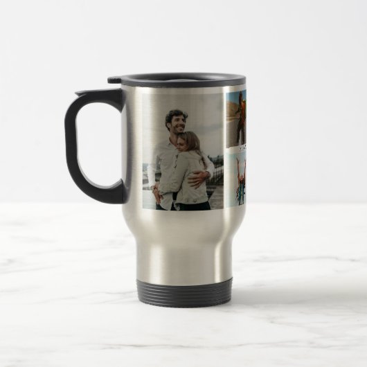 家族写真コラージュ6枚の写真とカスタム文字 トラベルマグ (左)