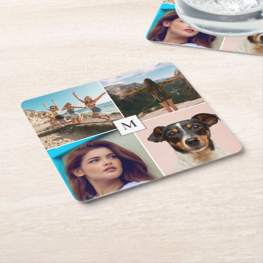 家族写真コラージュ・モノグラム スクエアペーパーコースター (アングル)