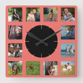 家族写真コラージュ・モノグラム スクエア壁時計