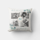 家族写真コラージユーカリモノグラムのスロー クッション (正面)