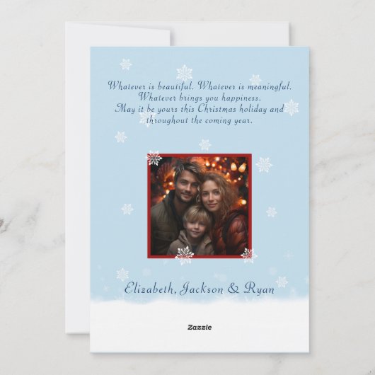 家族写真サンタクロース暖炉の雪片 シーズンカード (裏面)