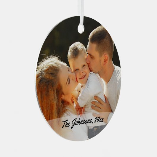 家族写真シックな書道休暇 メタルオーナメント (正面右)