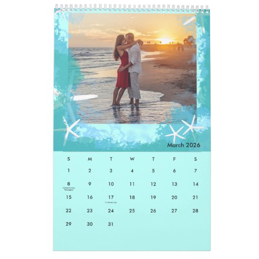 家族写真シーシェルとビーチシーン カレンダー (3月 2026)