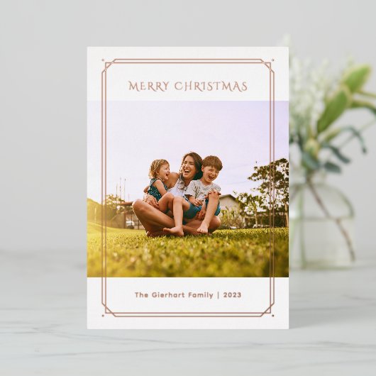 家族写真ジオメトリッククリスマスバラ金ゴールド 箔シーズンカード (立ち正面)