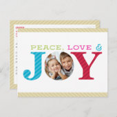 家族写真ジョイシンプルカラフルはっきりしたレッド シーズンポストカード (正面/裏面)