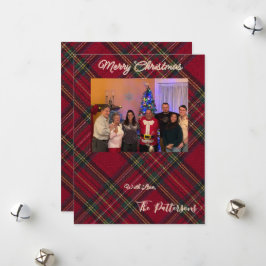 家族写真チェック柄クリスマスフラットホリデーカード シーズンカード