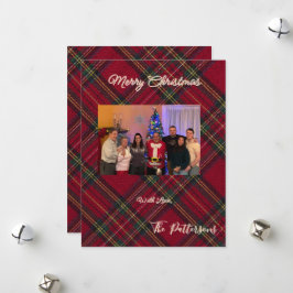 家族写真チェック柄クリスマスフラットホリデーカード シーズンカード