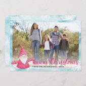家族写真ティール（緑がかった色）ブルーピンクかわいい格言クリスマス シーズンカード (正面/裏面)