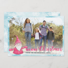 家族写真ティール(緑がかった色)ブルーピンクかわいい格言クリスマス シーズンカード