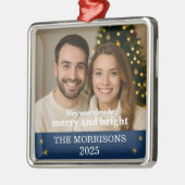 家族写真ネイビーブルーと金ゴールドスノーフレーク メタルオーナメント (左)