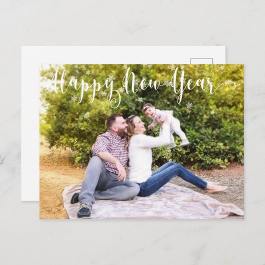 家族写真ハッピーニューイヤー雪の結晶 ポストカード (正面/裏面)