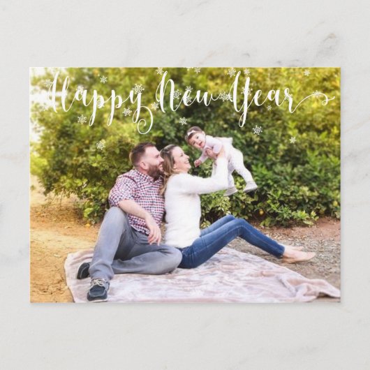 家族写真ハッピーニューイヤー雪の結晶 ポストカード (正面)