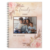 家族写真パンパスグラスバラ金ゴールドピンク花模様 ノートブック (正面)