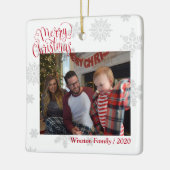 家族写真パーソナライズされた文字カスタムクリスマス セラミックオーナメント (左)