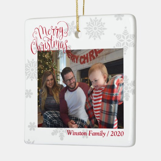 家族写真パーソナライズされた文字カスタムクリスマス セラミックオーナメント (左)