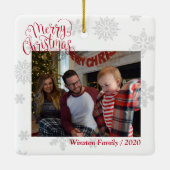 家族写真パーソナライズされた文字カスタムクリスマス セラミックオーナメント (裏面)