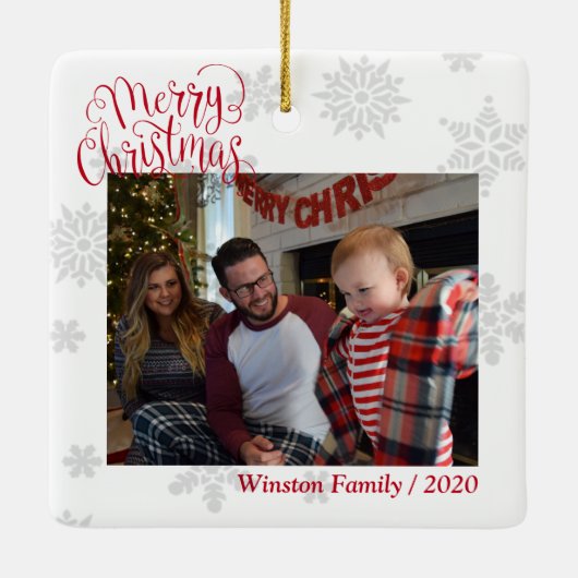 家族写真パーソナライズされた文字カスタムクリスマス セラミックオーナメント (裏面)