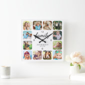 家族写真パーソナライズされた スクエア壁時計 (ホーム)