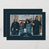 家族写真ブルーパジャマ枠クリスマスカード (正面/裏面)