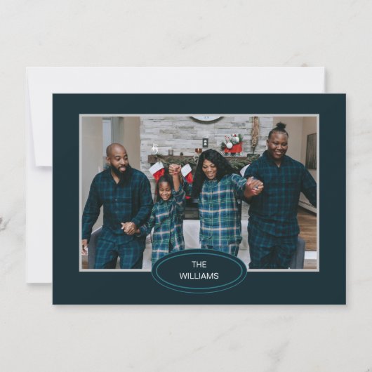 家族写真ブルーパジャマ枠クリスマスカード (正面)