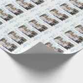 家族写真ブルーリーフクリスマスハッピーホリデー ラッピングペーパー (角)