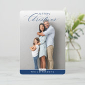 家族写真ポートレートモダン書道ネイビーブルー シーズンカード (スタンド正面)