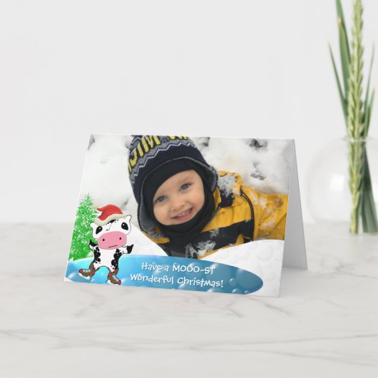 家族写真メリークリスマスかわいい踊り牛 シーズンカード (正面)